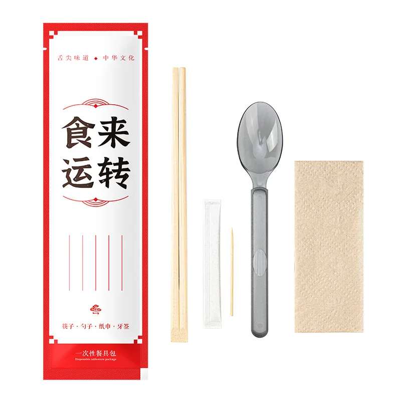 Disposable  bamboo chopstick plastic spoon custom cutlery set packs