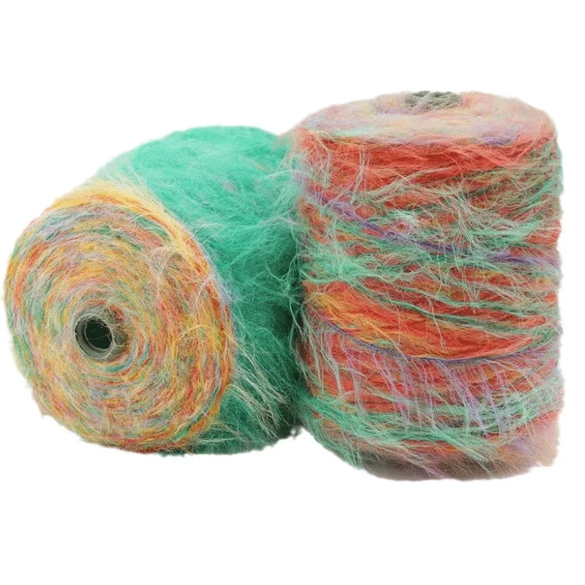 Christmas 8cm nylon mink fur yarn dyed Gradient Imitation Sable Wool Mink Feather Yarn For Knitting