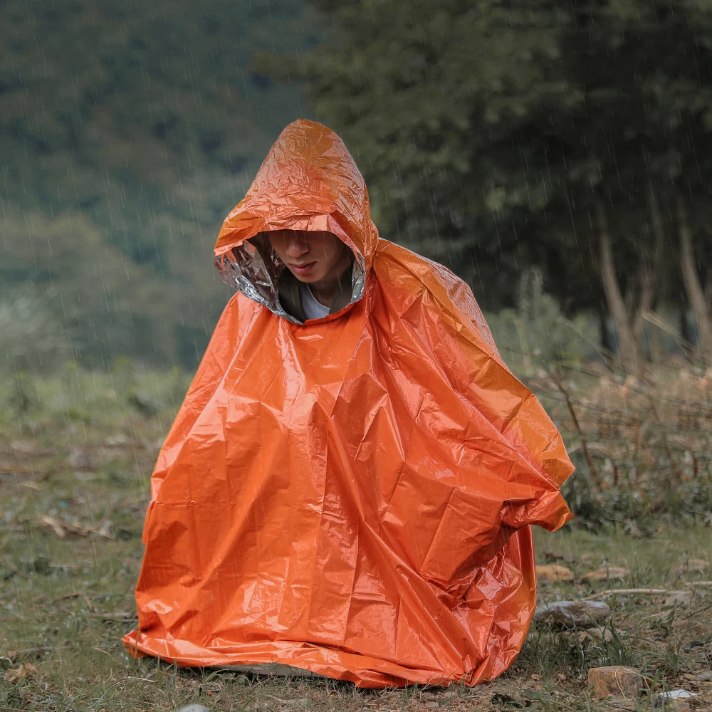 Long riding bicycle thickened reflection windproof emergency hiking multifunctional raincoat Outdoor portable emergency raincoat