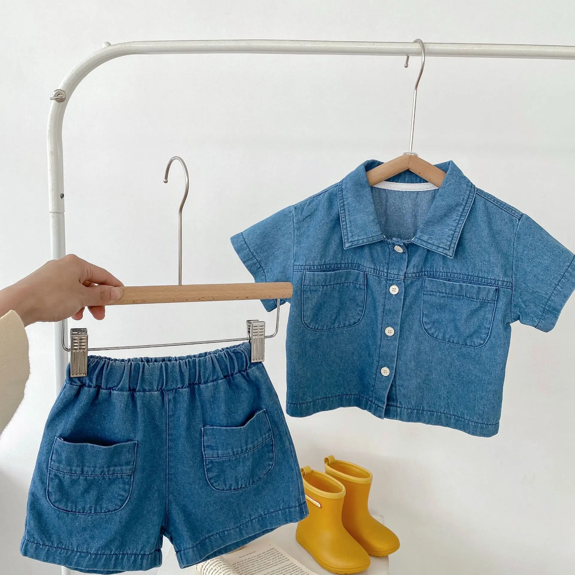 Engepapa Summer Infant Set Denim Short Sleeve children Top Shorts 2 Piece Fashion Baby Clothes