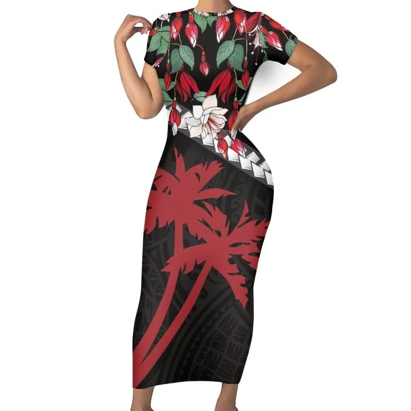 Factory Wholesale Cheap Price Tagimoucia Flower Polynesia Print Hawaii Bodycon Dress Sexy Party Dresses for Female