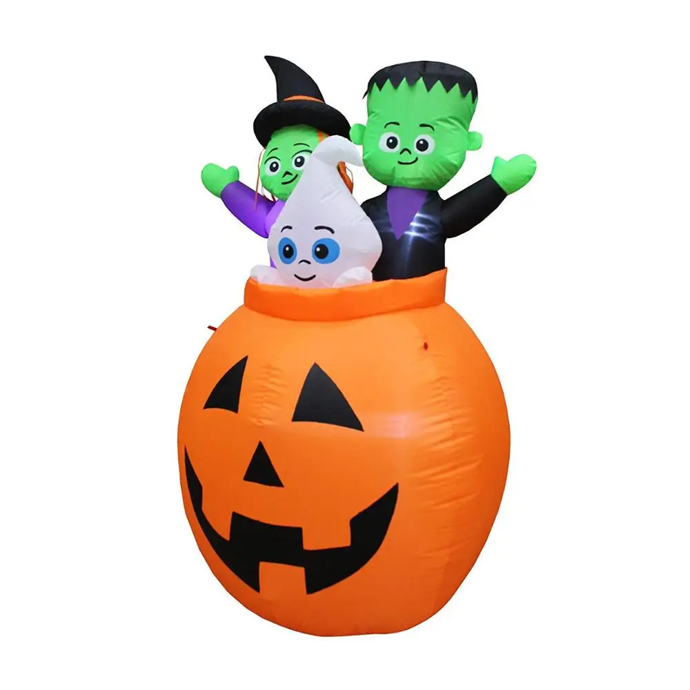 Halloween inflatable pumpkin basket with baby ghost,witch and monster trio party decoration for outdoor indoor