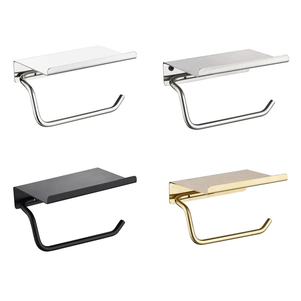 Wall Mounted Tissue Roll Holder Towel Holder Bathroom Toilet Paper Holder With Mobile Phone Shelf