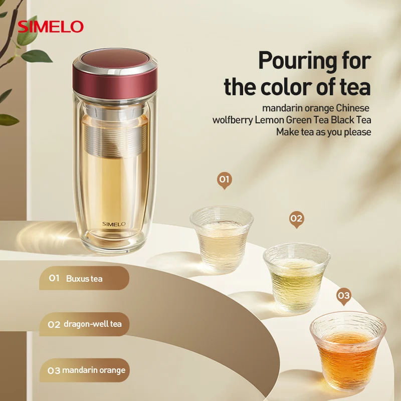 SIMELO 350ML High temperature resistant glass business affairs Tea Separation Double Layer Borosilicate Glass Tea mug glass cup