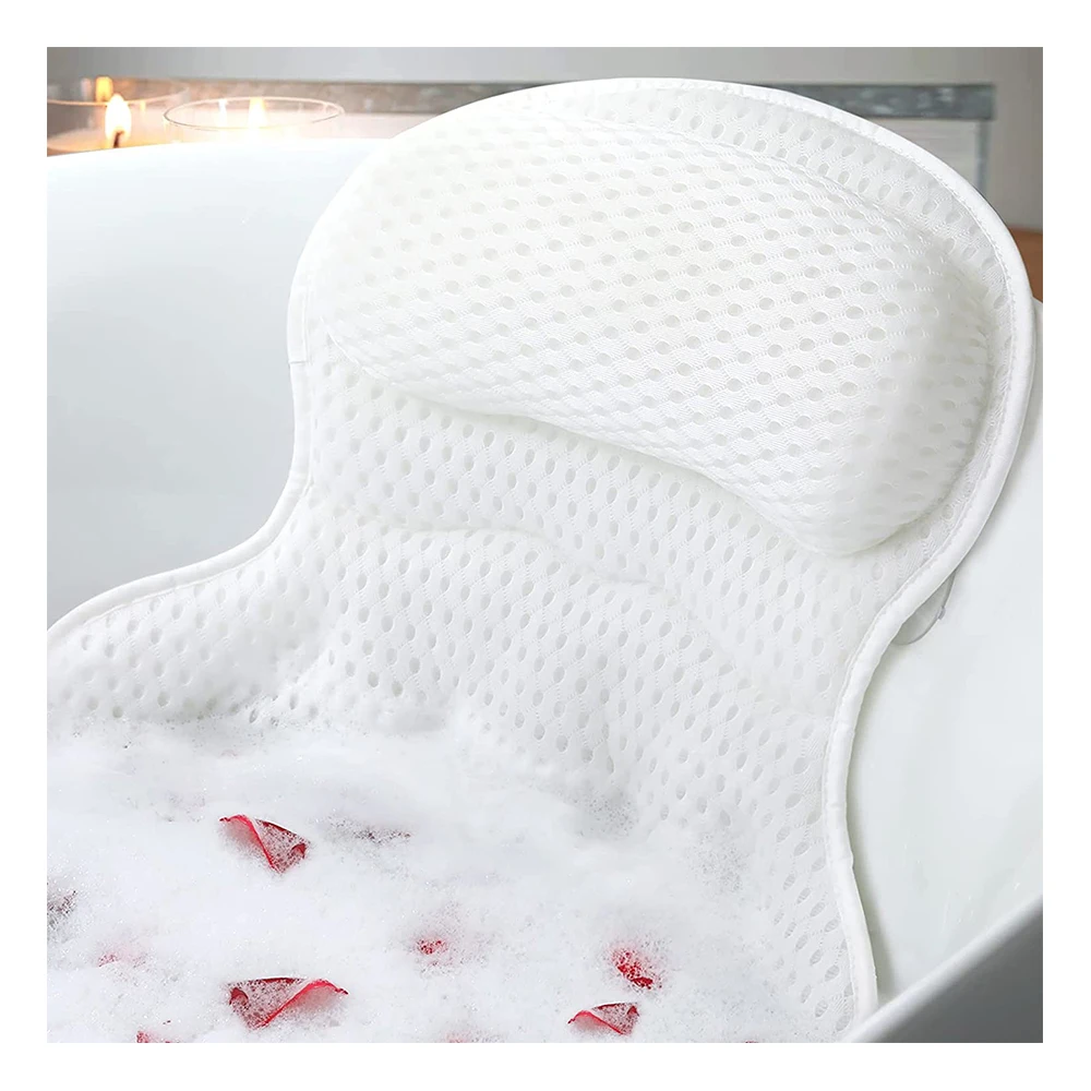 CF BBP20 Luxury Bath Pillow 4D Air Mesh Cushion Dry Fast Fluffy Soft Spa Pillow with Suction Cups for Comfortable Bath Tub