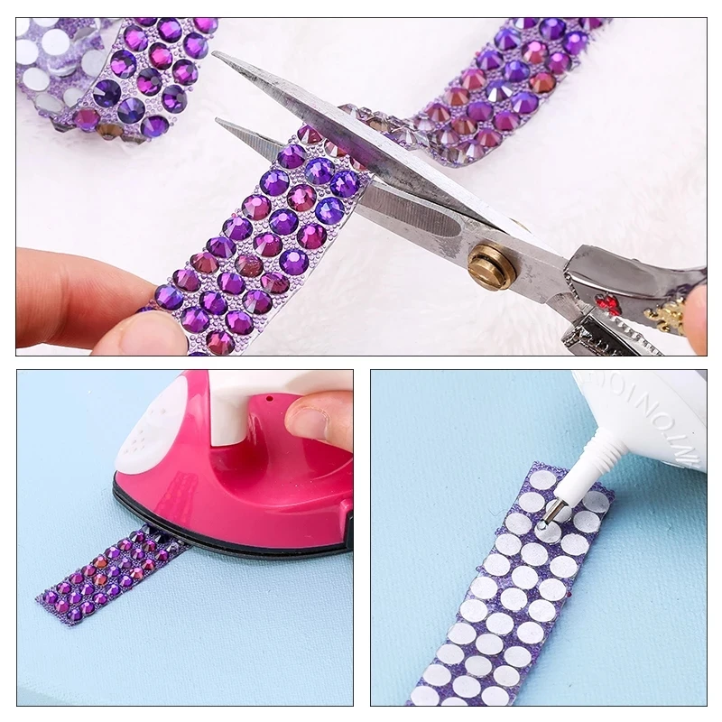 1 Yard 15mm Mix Color Hotfix Crystal Glass Rhinestones Chain Tape Applicator Ribbon Appliques Strass For DIY Dress Jewelry