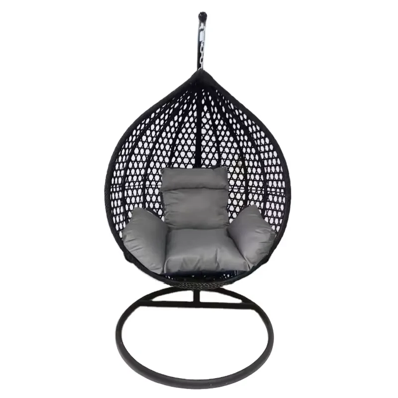 Wholesale Outdoor Furniture Living Room Rattan Egg Basket Swing Patio Chair Balcony Garden Hanging Chair With Stand and cushion
