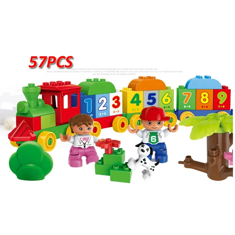 Nice color educational ABS 57pcs little train figures toy block for toddler