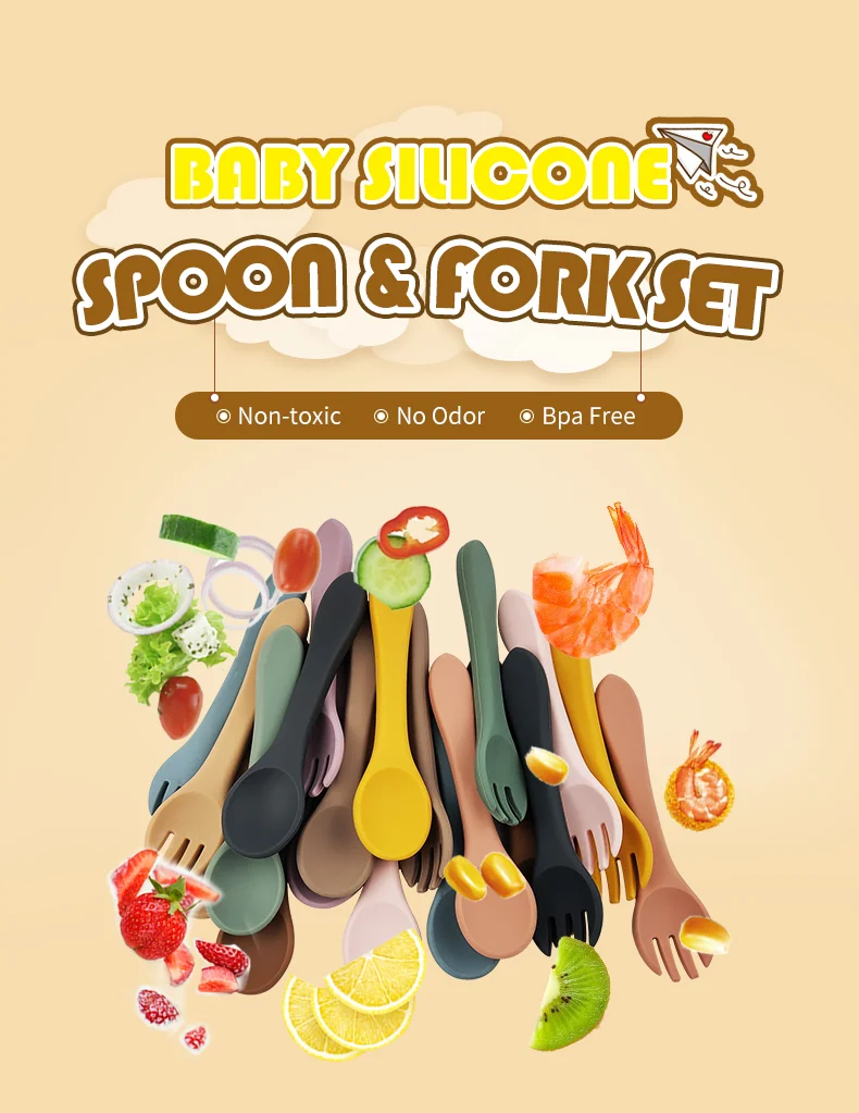 Food Grade BPA Free Baby Feeding Dinnerware Set Silicone Newborn Baby Spoon for Infant Newborn Toddler