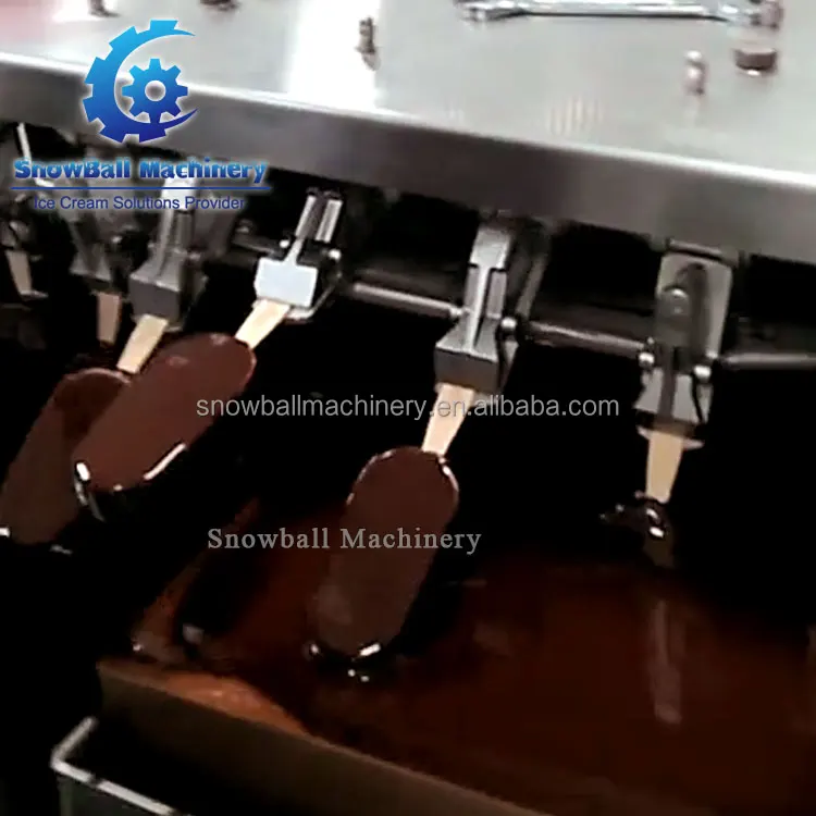 Automatic chocolate coating enrobing stick ice cream bars cone bites cube extrusion hardening tunnel production line machine