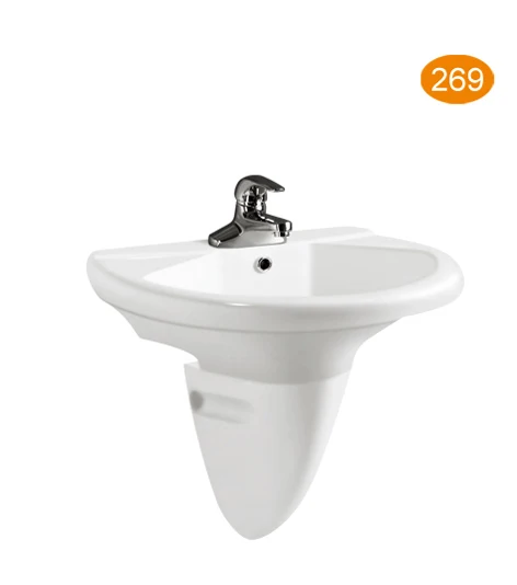 Cheap ceramic bathroom freestanding wash hand basin sizes with half pedestal KL-2053B