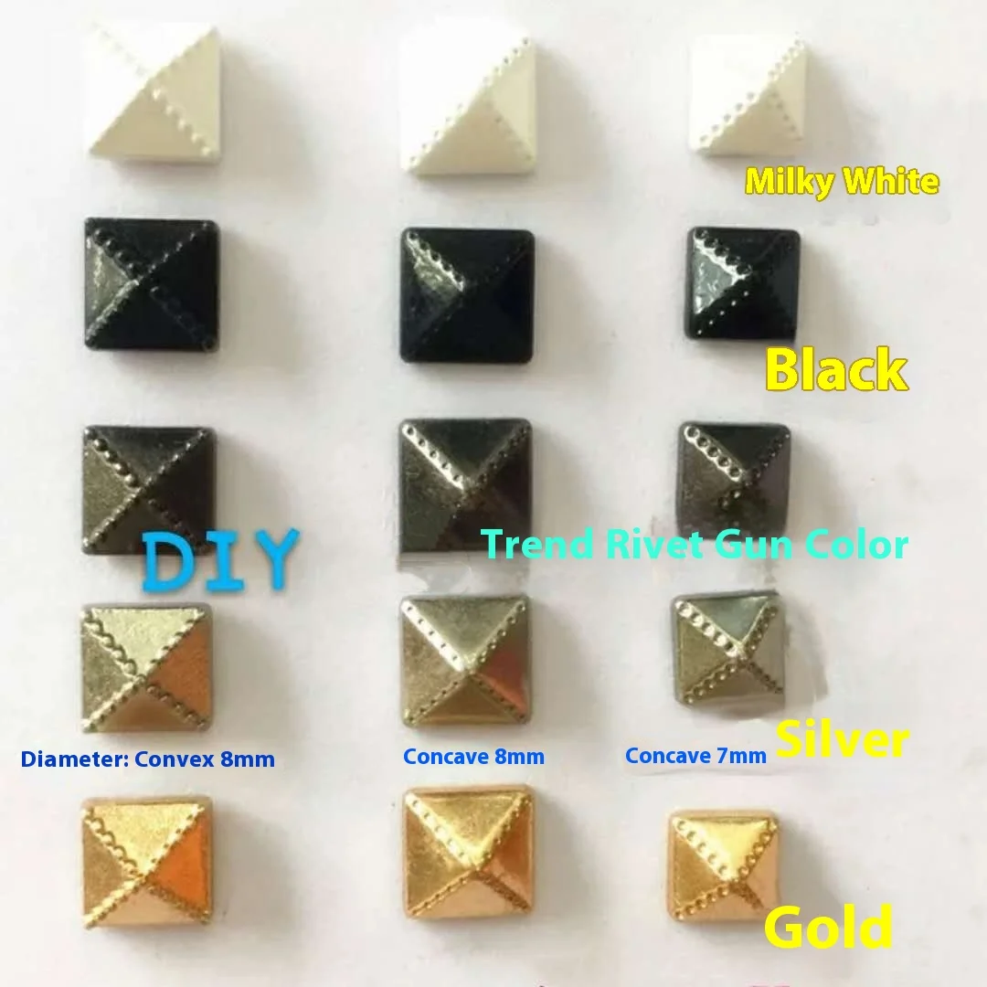Handmade concave convex square rivets for clothing shoes hats packaging DIY accessories 8mm head diameter plating techniques