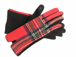 Женские зимние перчатки в клетку плотные бархатные теплые ветрозащитные для сенсорных экранов