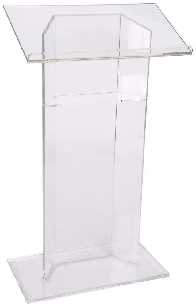 Clear Acrylic Podium for Floor with Open Back and Shelf
