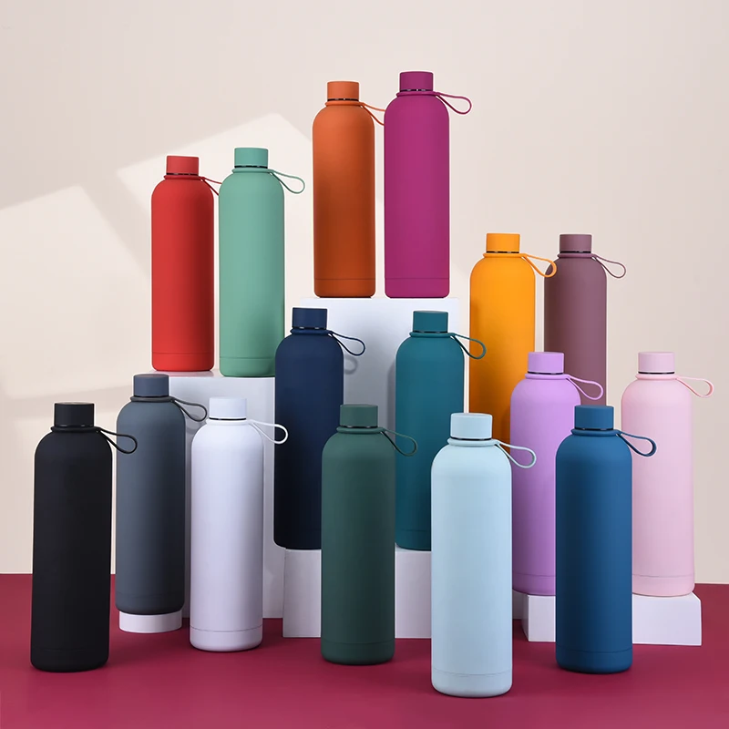 Large Capacity 1000ml Double Wall Stainless Steel Vacuum Bottle with Portable Silicone Lifting Ring in Comfortable Rubber Paint
