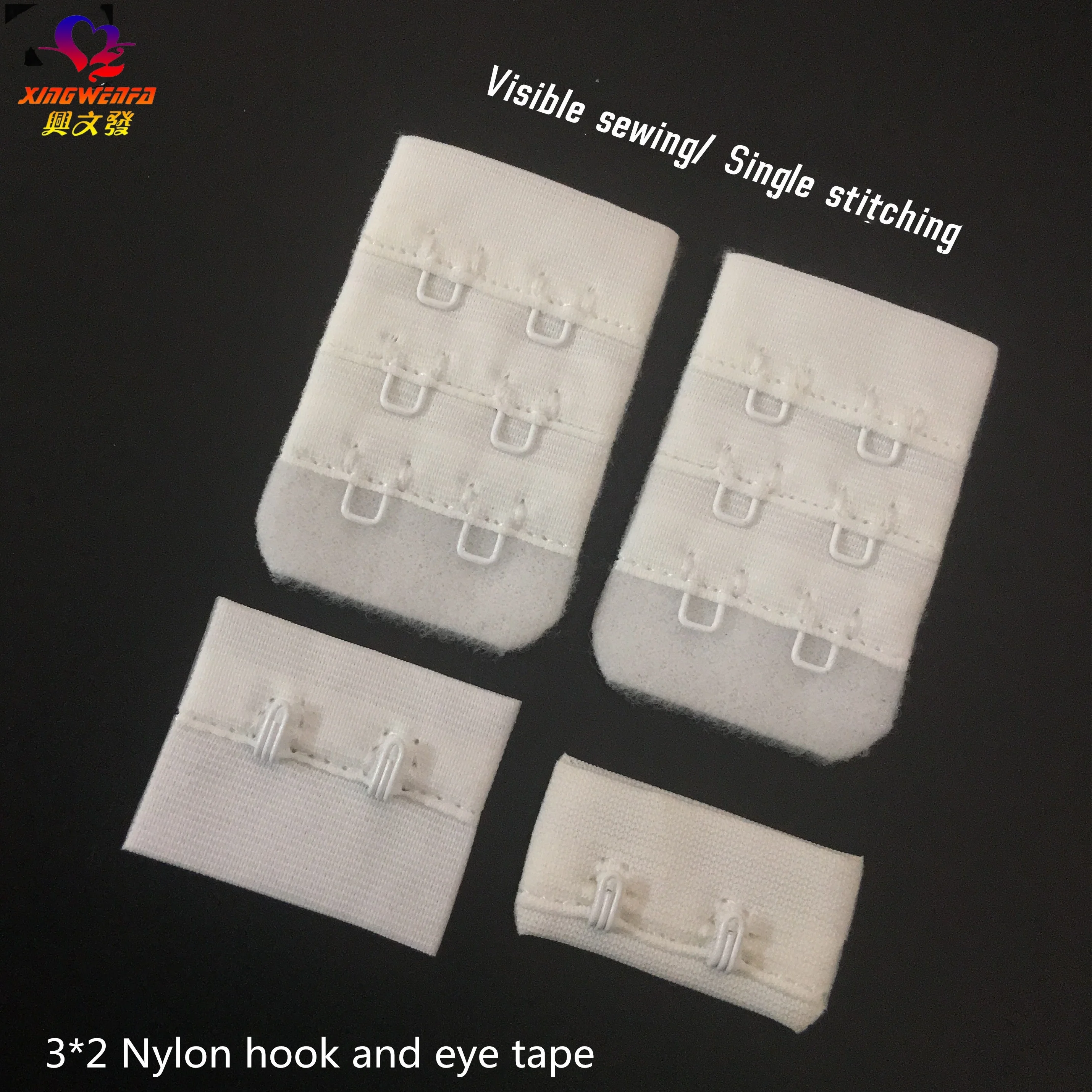 3*2 32mm high quality polyamide visible single stitching visible sewing white nylon hook and eye tape