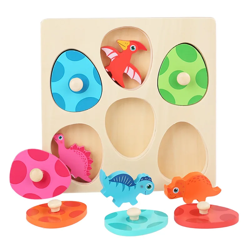 Montessori Teaching Aids Dinosaur Eggs Jigsaw Puzzle 3d Puzzle Early Education Wooden Toy Wholesale
