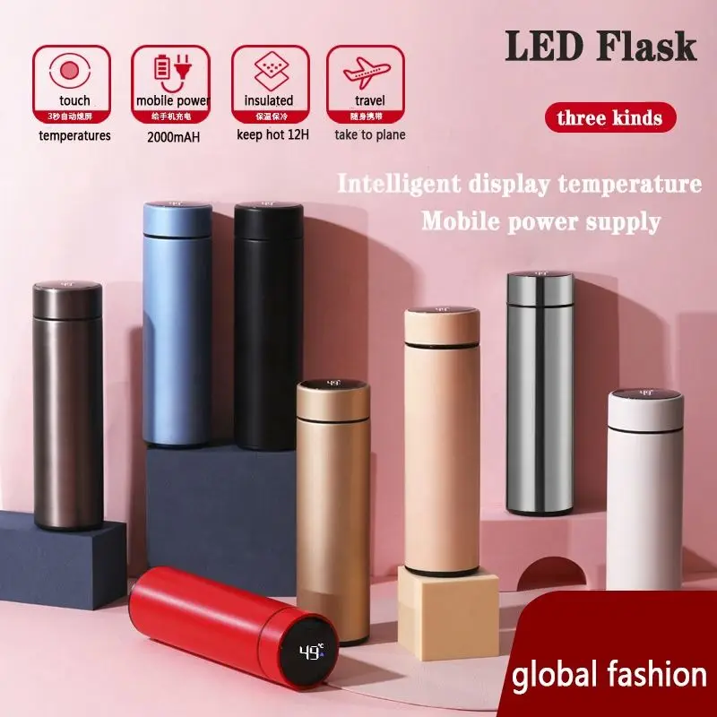 Wholesale Custom Stainless Steel Thermo Led Temperature Display Vacuum Insulated Smart Water Bottle