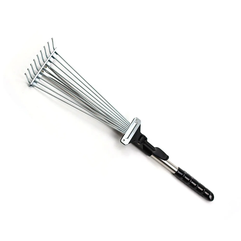 Hot selling garden leaf grass lawn rake with adjustable telescopic steel tubular handle