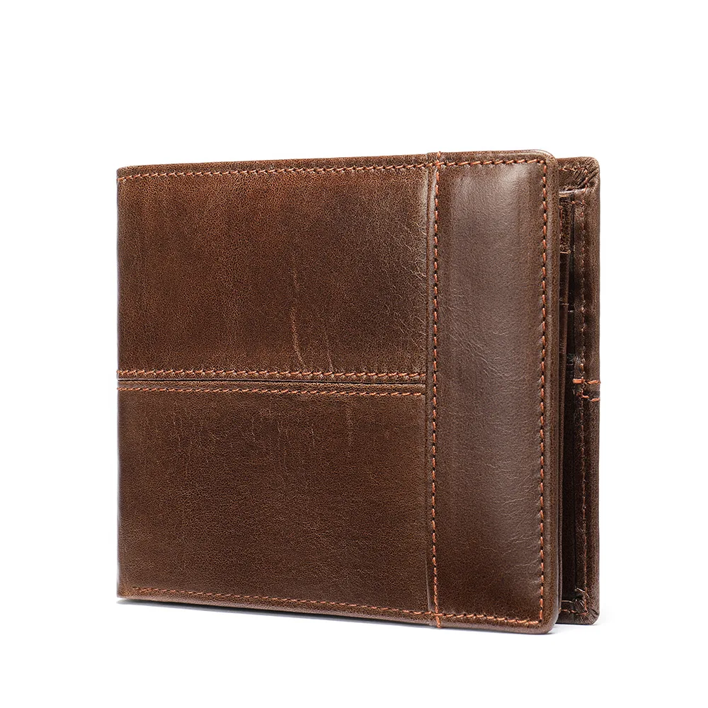 men genuine Leather wallet Luxury Brown Slim men Long Zipper Phone wallet Multifunctional rfid wallets For men