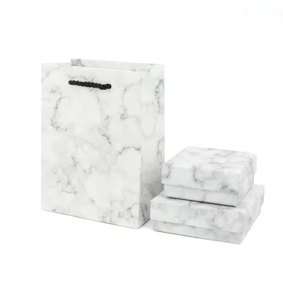 Wholesale Accept Custom Minimalist Ins Marble Pattern Ring Box Bracelet Box Tote Bag Packaging Jewelry Box With Logo