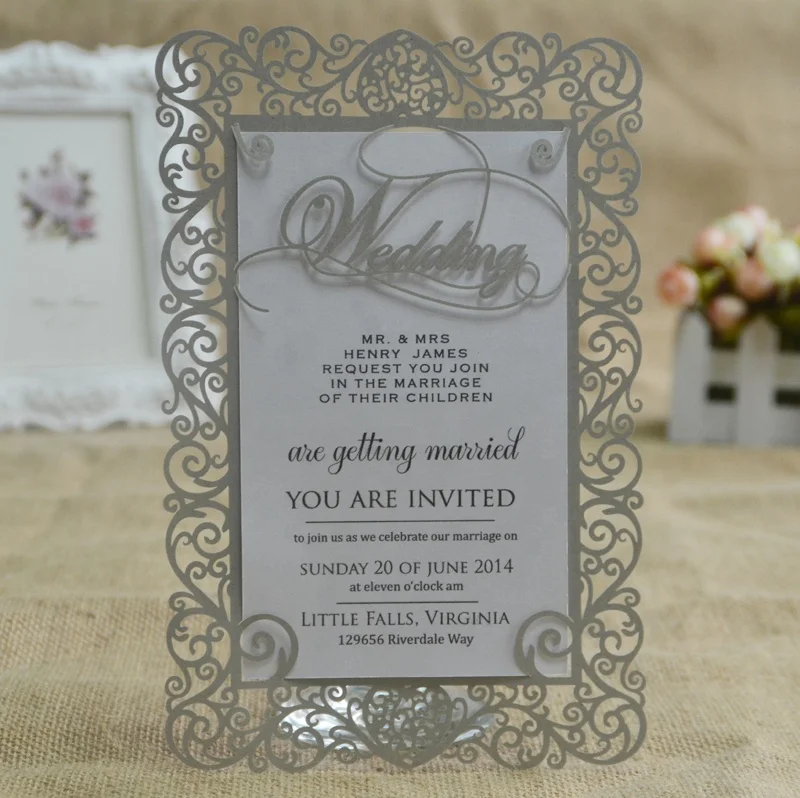 Luxury wedding invitations laser cut custom menu card party event holiday decoration card with blank printable paper & envelopes