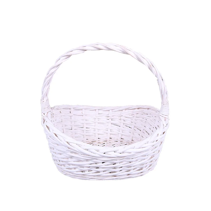 Woven Flower Organizer Basket Storage Flower Arrangement Basket Rattan Weaving Pastoral Style Room Decor ( Oval White )
