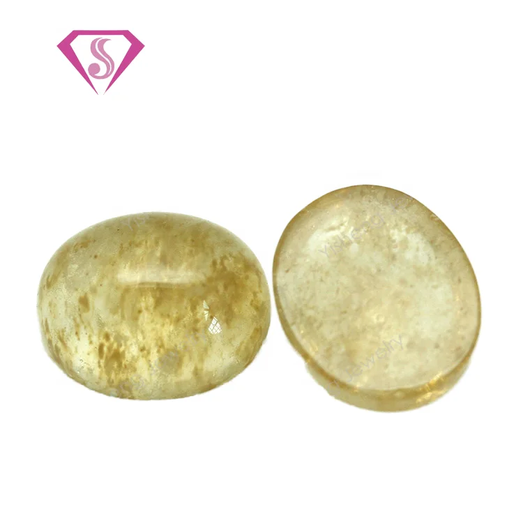 High Quality Flat Back Cut Rutilated Quartz Glass Stone Lab Created Oval Cabochon Green Red Silver Gemstone Jewelry Making
