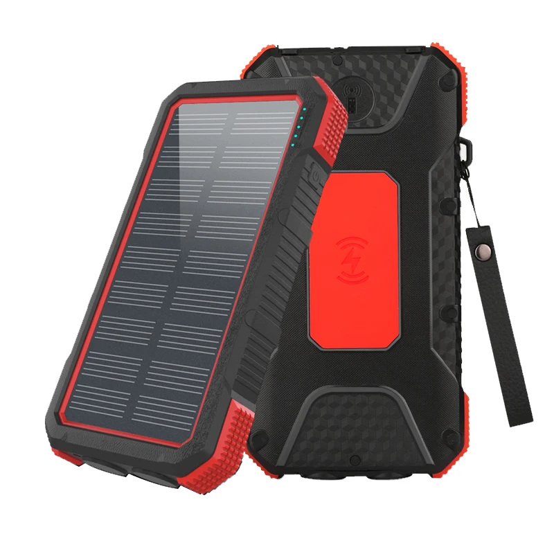 Waterproof 20000mah 30000mah Dual USB Portable Solar power station Wireless Solar Radio Power Bank