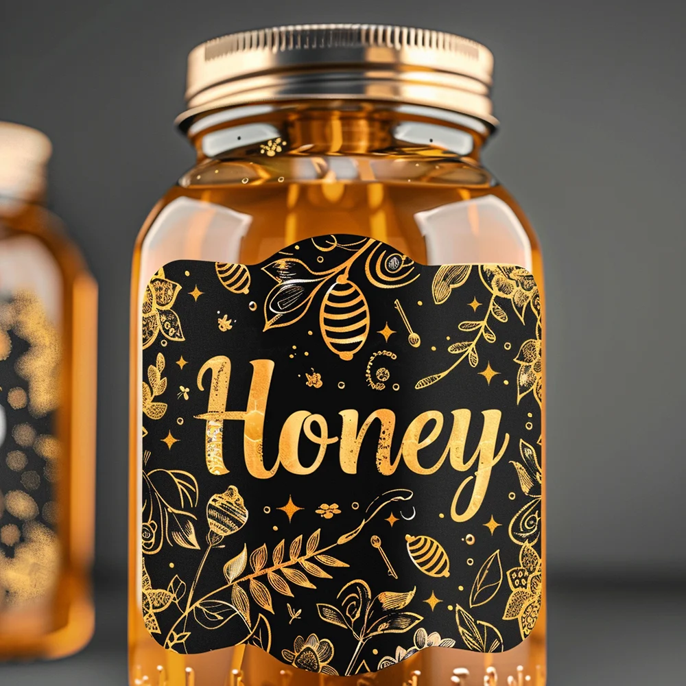 Custom Premium Gold Foil Packaging Labels Printing Honey Brand Hot Stamping Stickers Seasoning Jam Label For Food Jar Bottle
