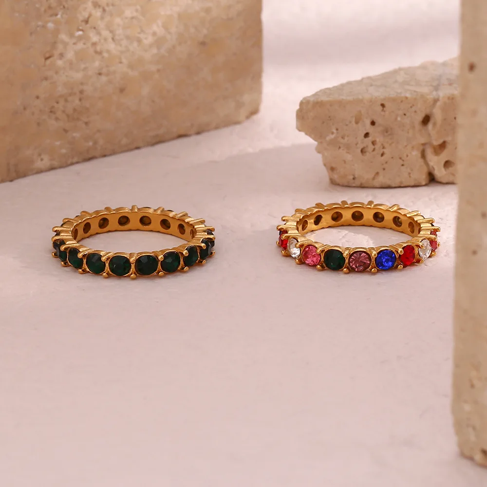 Ring Jewelry Women's Stainless Steel Plated 18K Micropaved Zirconia Colorful Thin Ring