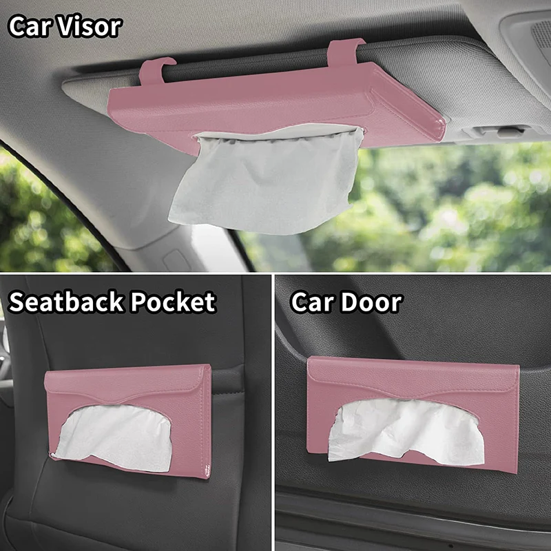 2 Pack Car Tissue Holder Pu Leather Backseat Tissue Case Holder Sun Visor Napkin Tissue Box Holder for Car