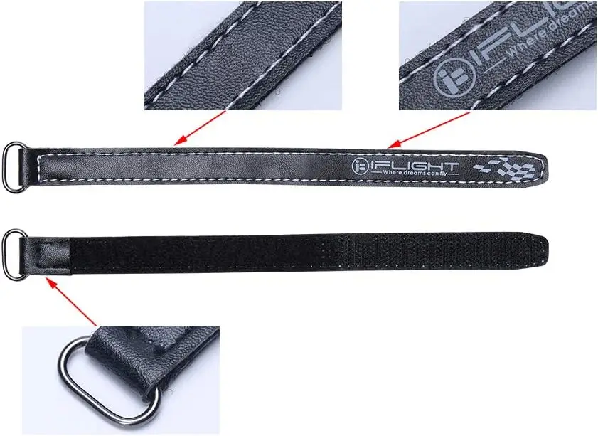 Custom PU leather lipo battery strap adjustable hook and loop non-slip rubber webbing battery straps FPV Batteries Strap