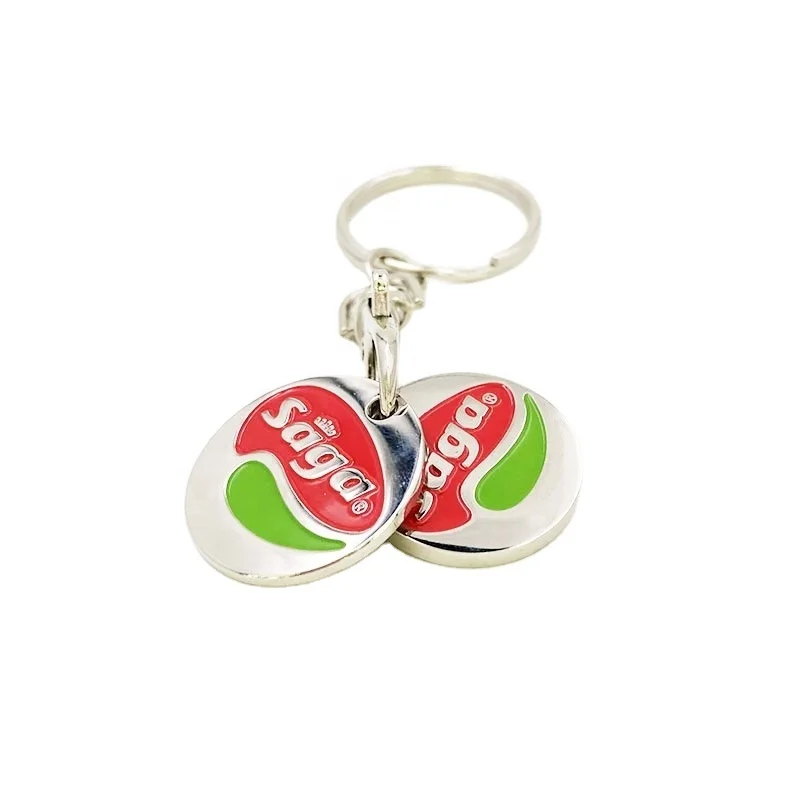 Promotional custom logo supermarket shopping cart token soft enamel QR code trolley coin metal trolley token