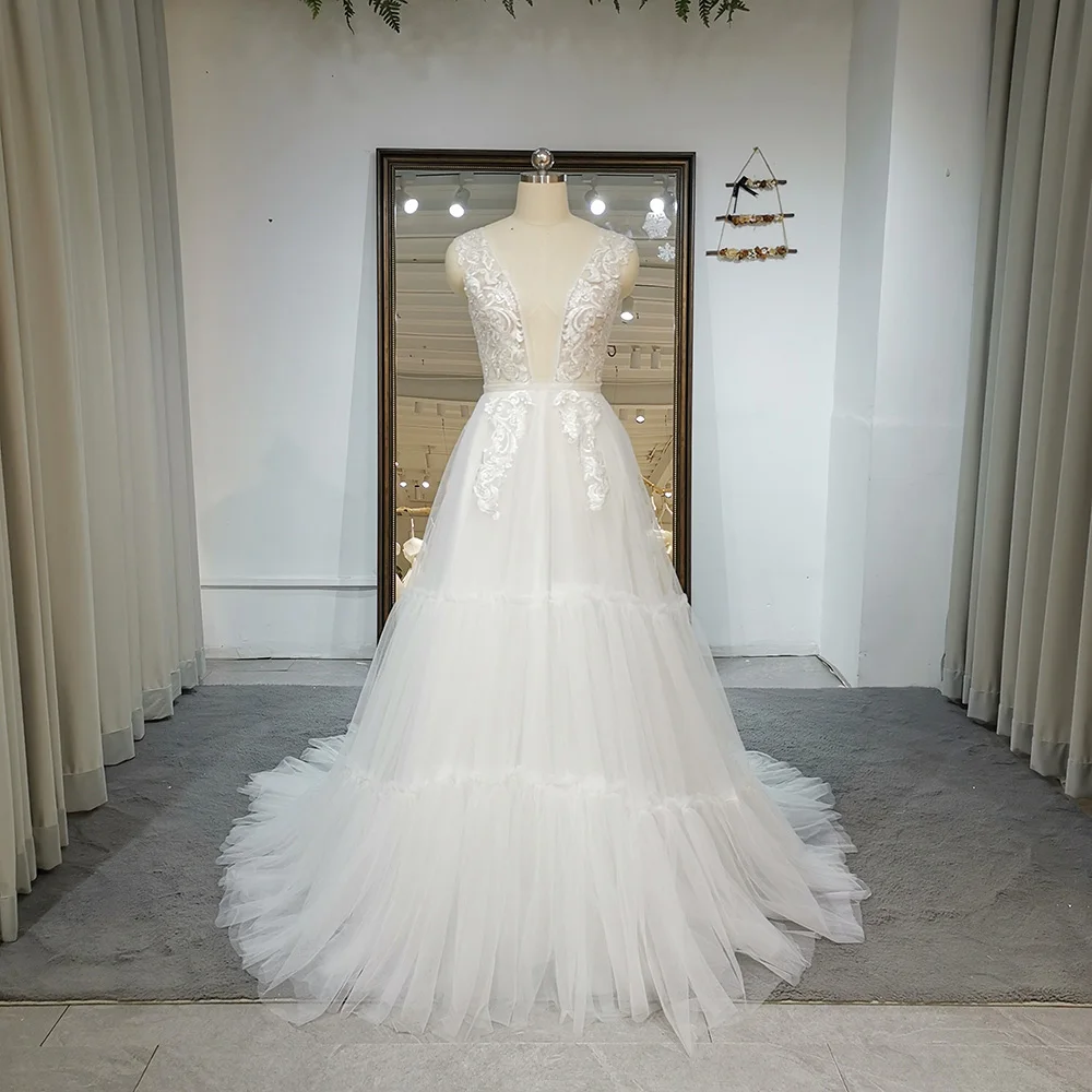 Jancember RL071 100% Real Photos Boho Lace Wedding Dress Tulle A-line Bride Gown for Women Bridal