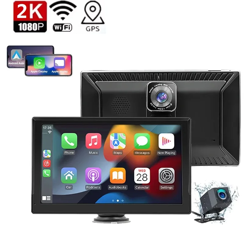9 Inch Touch Screen Monitor 2K/1440P+1080P Wireless Carplay Android Auto Bluetooth-compatible Dash Cam Built-in Speaker