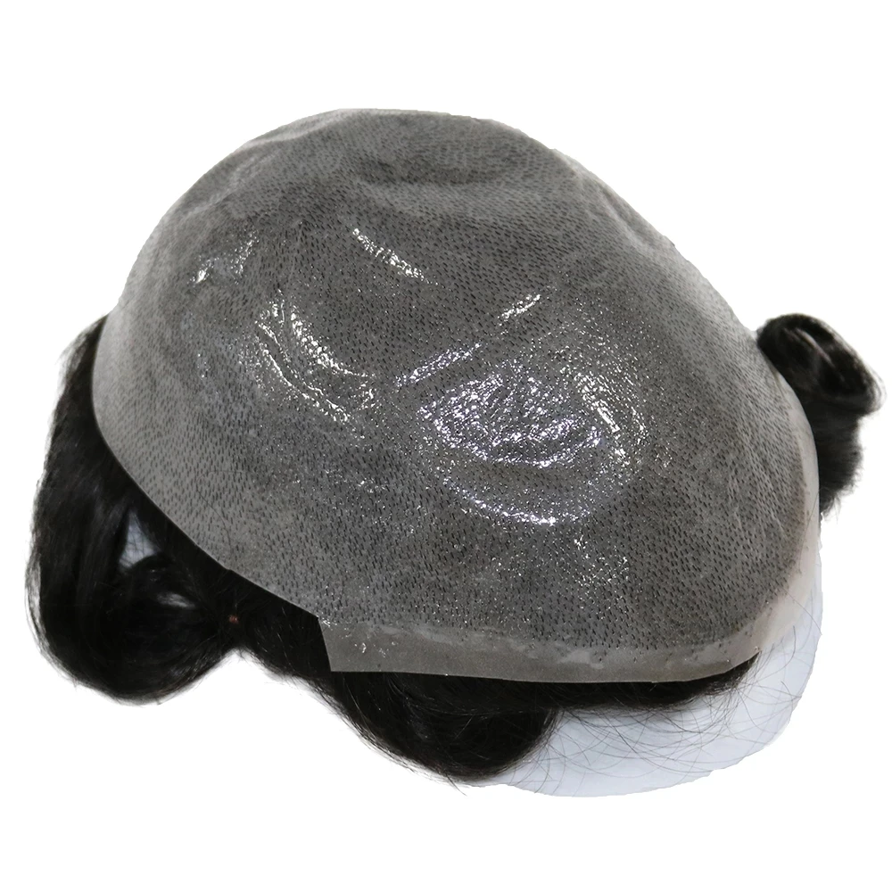 Thin Skin Men Toupee 0.06mm Transparent Poly Remy Human Hair Wig Full Pu Hairpiece System Capillary Prosthesis Black Brown