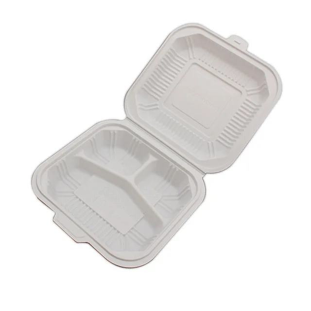 Compostable corn starch takeaway lunch box  disposable biodegradable clamshell food container