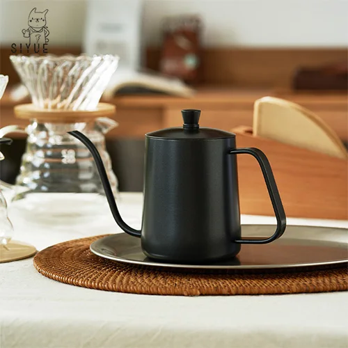 SIYUE 350ML Stainless Steel Mounting Bracket Hand Punch Pot Coffee Pots with Lid Drip Gooseneck Spout Long Mouth Coffee Ket 3229