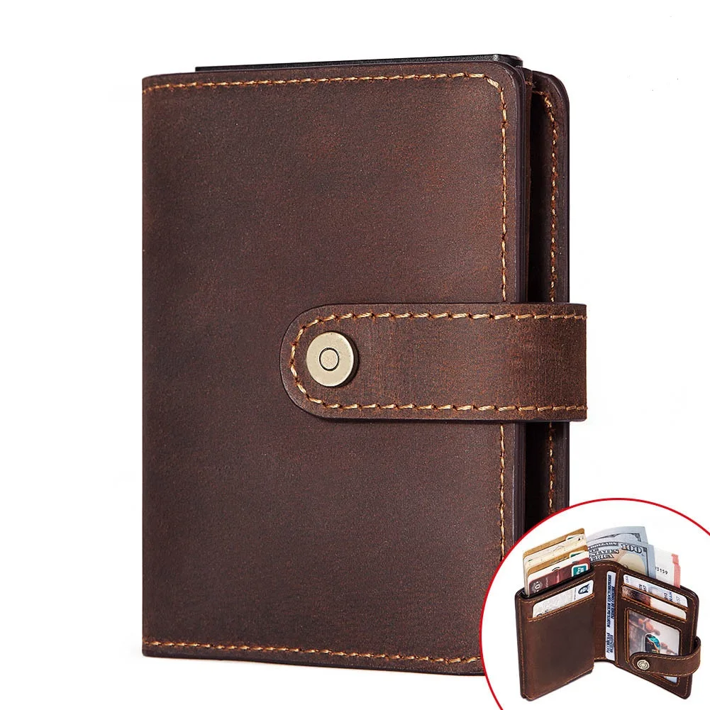 Custom high quality all genuine cow leather RFID bloking bifold luxury mens wallet money and card