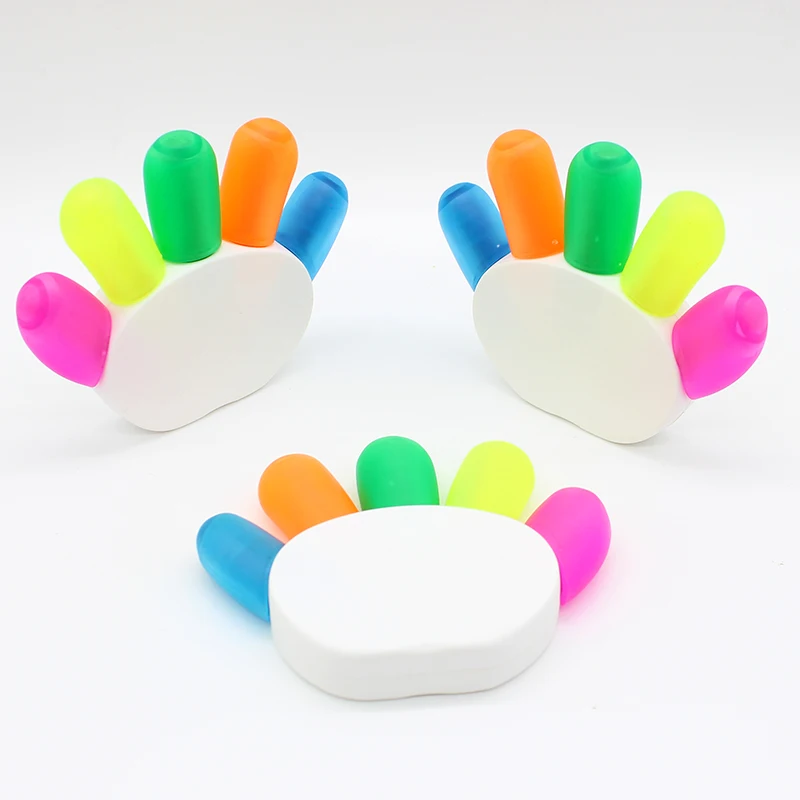 Promotional Plastic Hand Shape Highlighter Pen Rainbow Finger Highlighter