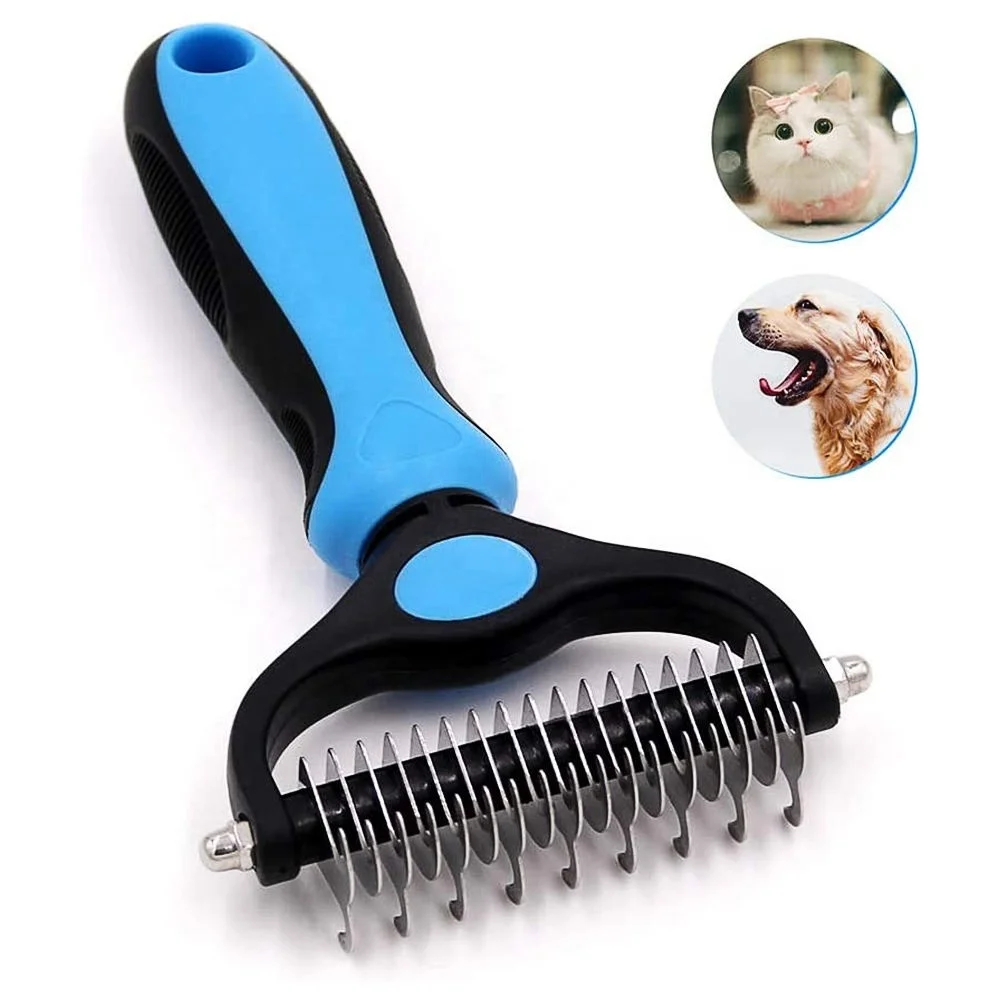 2024 Wholesale Pet Hair Remover Brush Grooming Brush Double Sided Shedding and Dematting Undercoat Rake Comb for Dogs and Cats