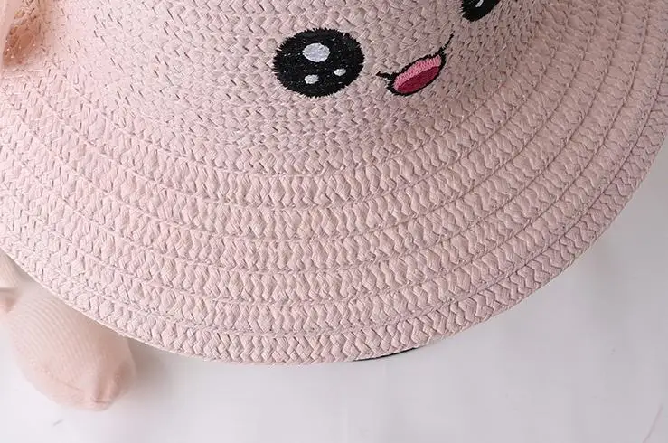 Tiktok Hot Style Kids Cute Rabbit Straw Hat Funny Moving Ears Summer Outdoor Beach Sunhat for Boys Girls Children Plain 7 Cm