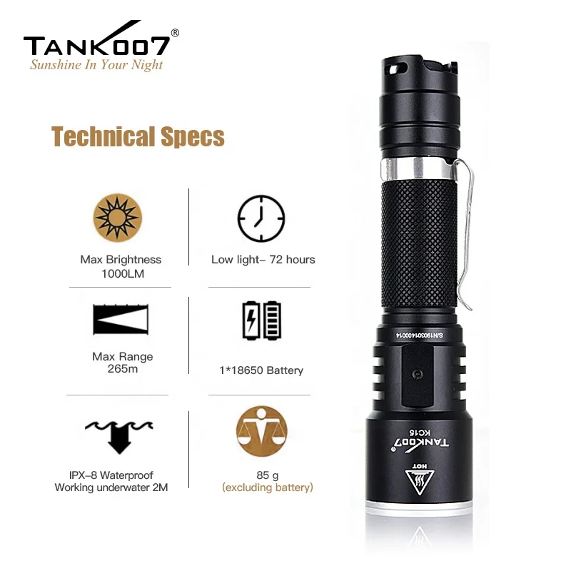 Tank007 flashlight factory wholesale long range torch light high power bulk super bright rechargeable flashlight LED Linterna