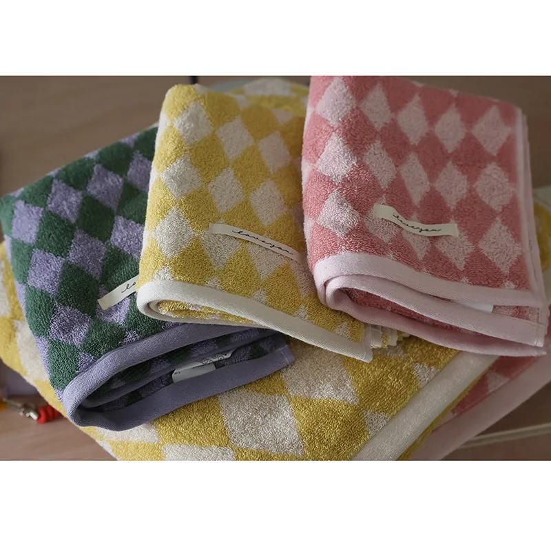 100% Cotton Checkered Jacquard Cotton Face Bath Towel Set