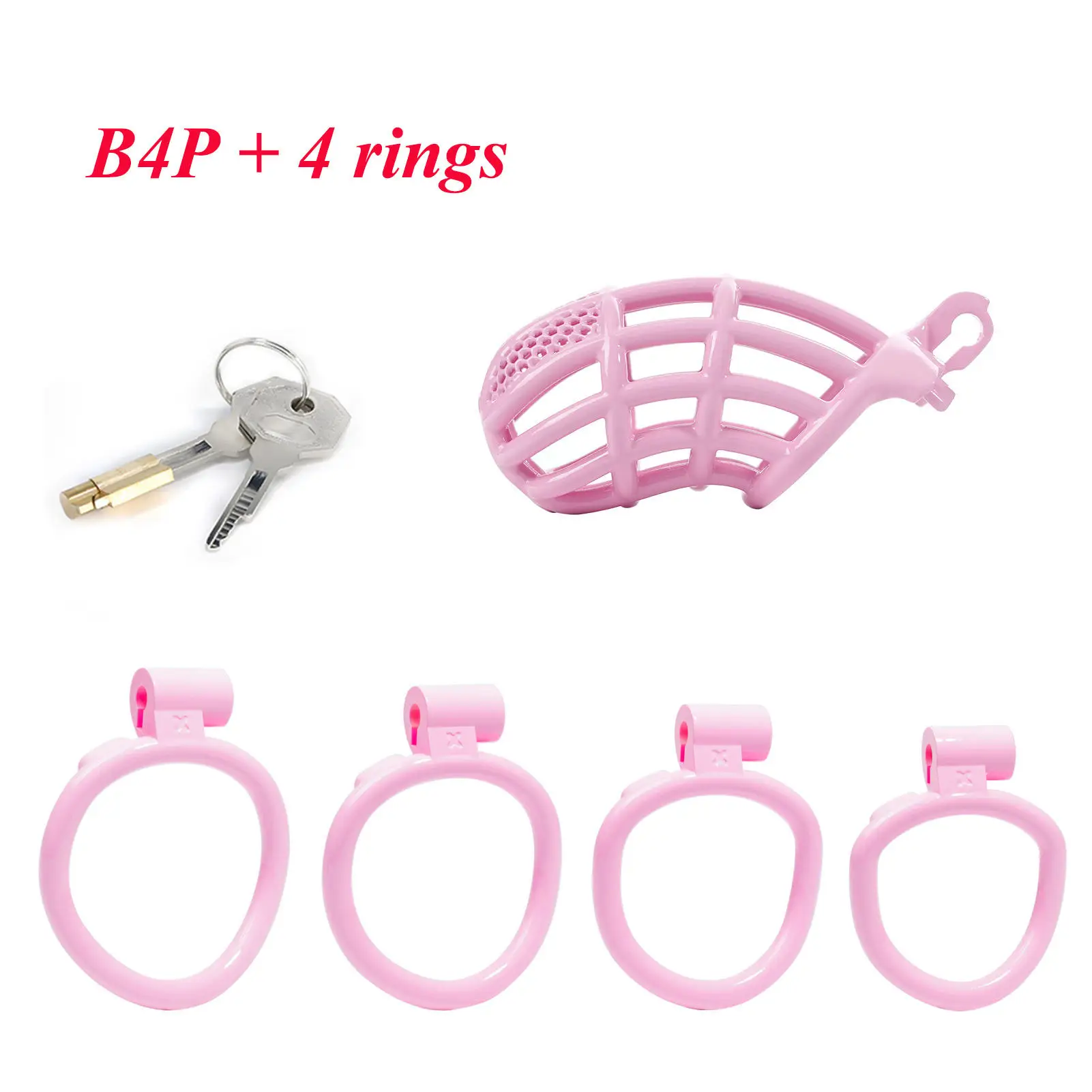 GF Male Chastity Device Wholesale Pink 3D Chastity Cage with 4 Size Lock Rings SM Lightweight Breathable Sex Toys