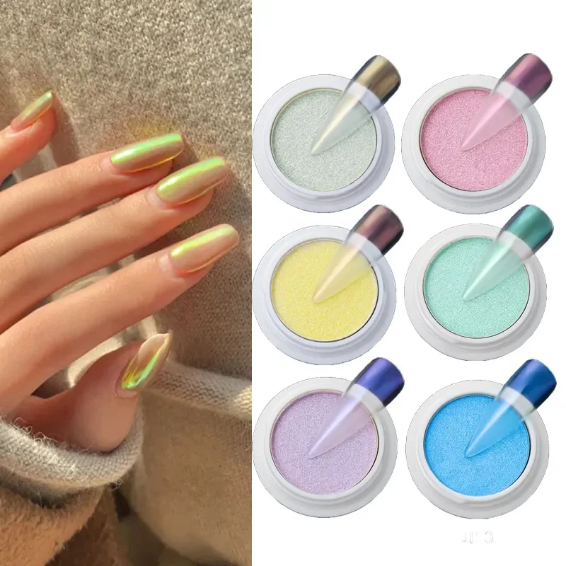 9 Colors Iridescence Solid Powder Nail Metallic Glitter Aurora Mirror Nail Chrome Powders