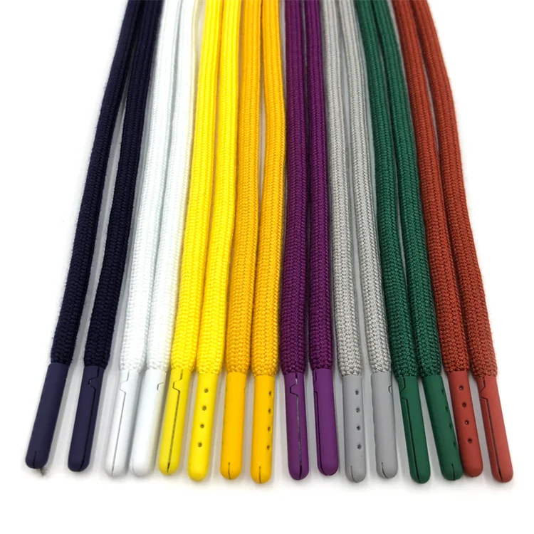 Custom Color Polyester round  filament rope drawstring with customized logo plastic bullet tips drawcord string