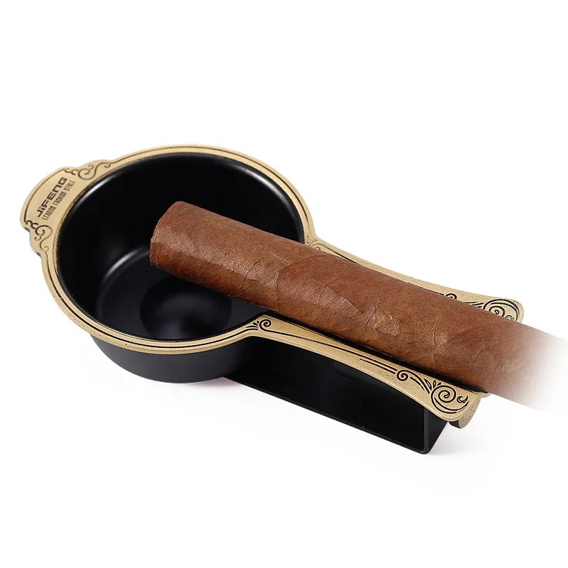 JF-068 JIFENG manufacturer 13.8*7.1*3.1cm 170g High Quality portable copper metal vintage Ashtray with cigar cutter punch
