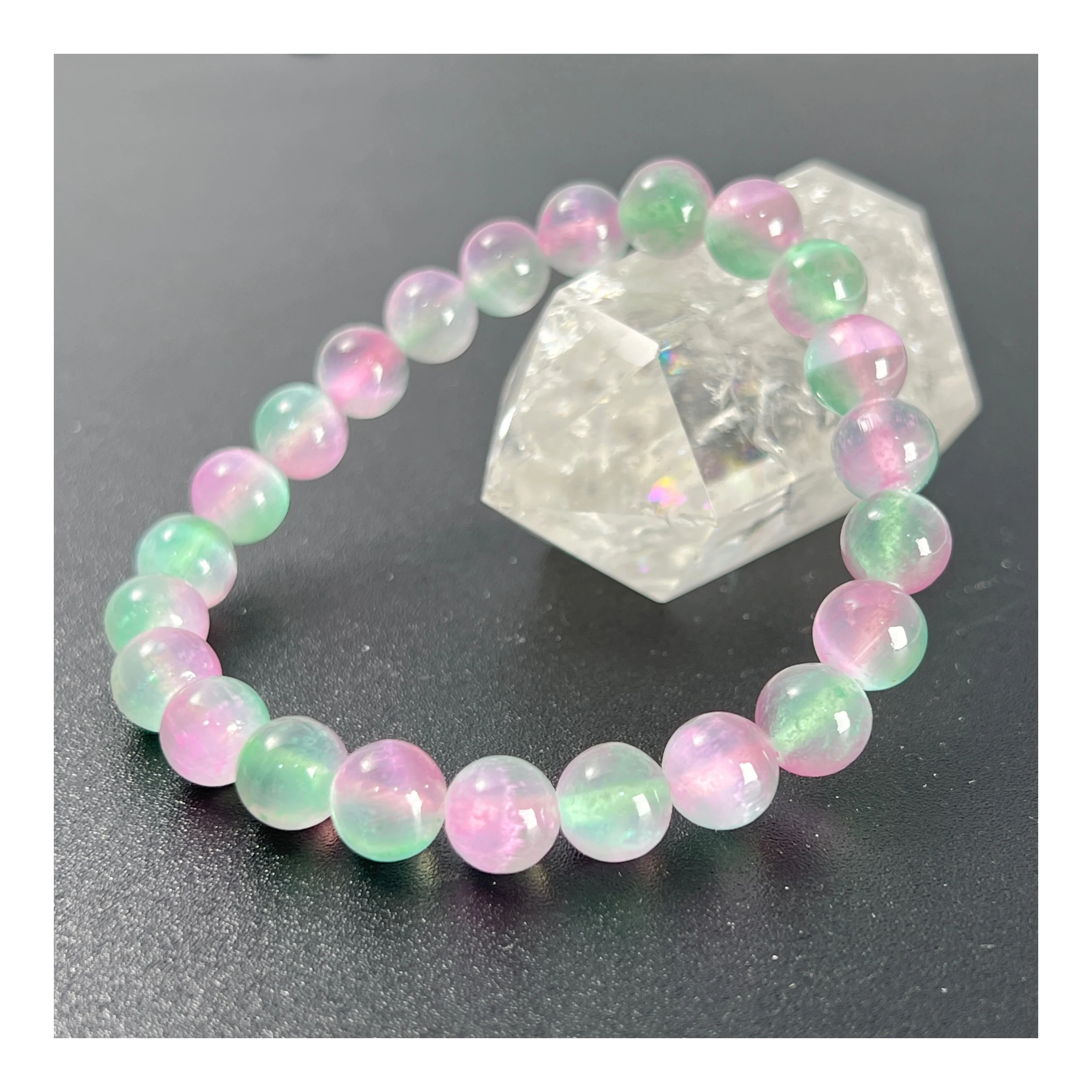 Trendsetter Colorful Beautiful Round Beads 6mm 8mm 10mm Smooth Green with Purple Selenite For spiritual store